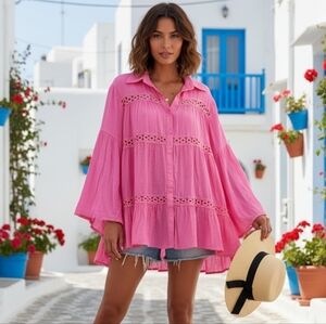 NWT Juniper Tree Sunny Days Pink Button Up Beach Shirt